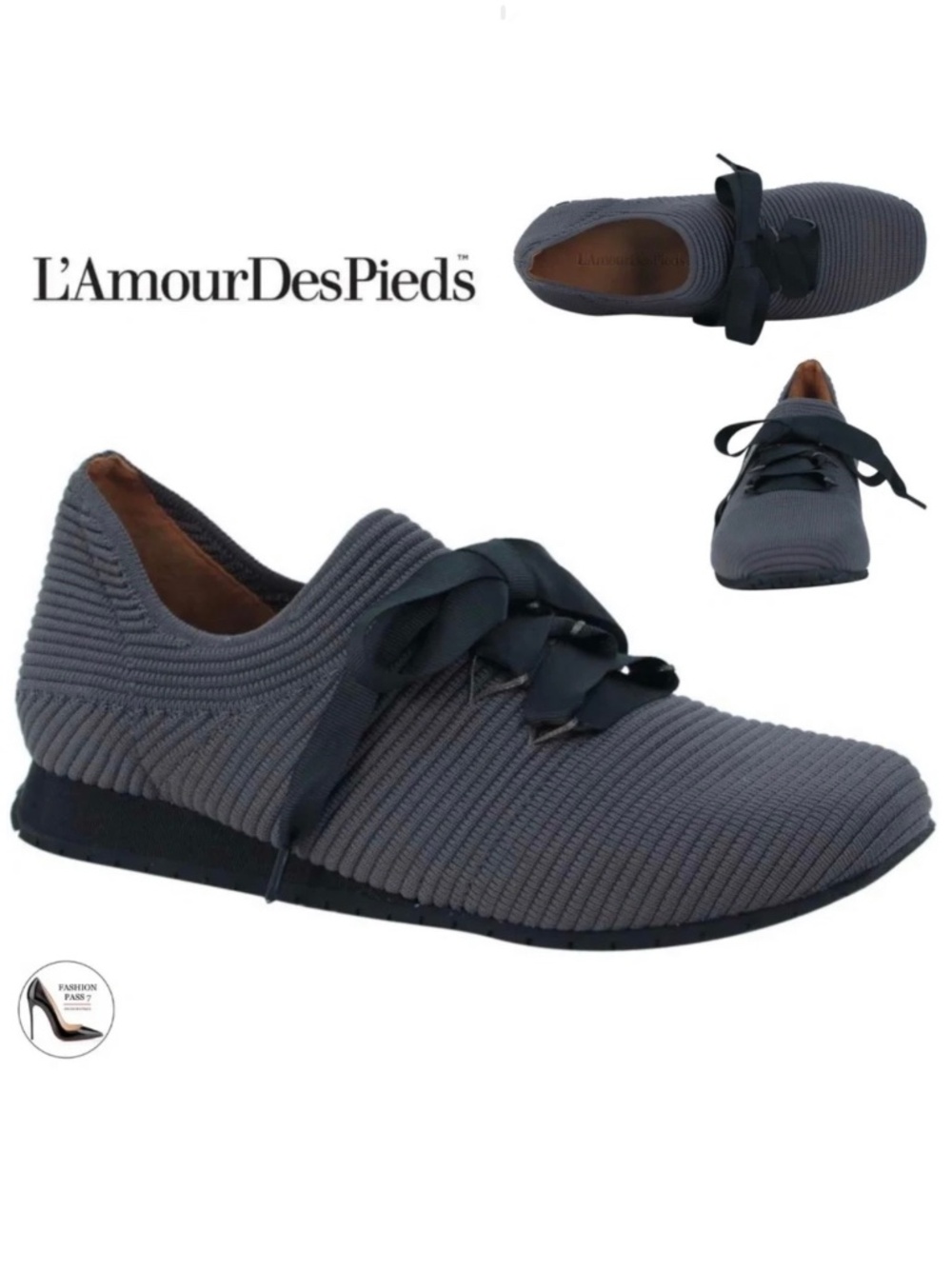 L'amour Des Pieds Taimah Luxury Designer Dark Gray Lace-Up Sneakers Loafers 6.5